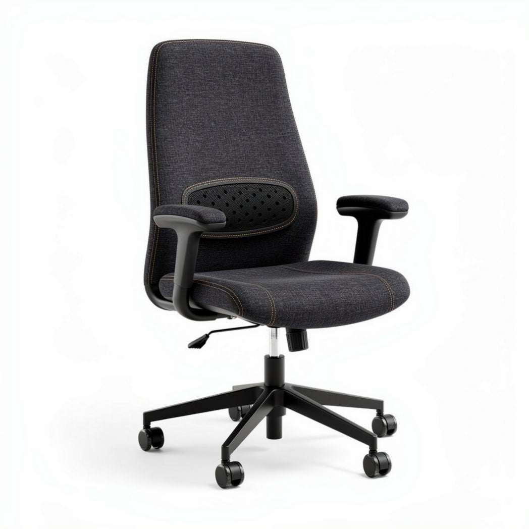 Chaise de bureau ergonome en tissu noir avec accoudoirs réglables 45 x 45 x 95cm