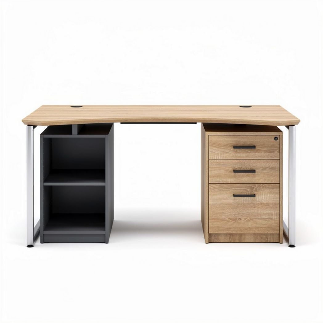 Bureau en bois avec rangements gris et dimensions 140 x 60 x 75cm