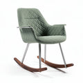 Fauteuil berçant en tissu matelassé vert avec structure en métal et bois 80 x 70 x 85cm