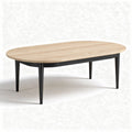 Table basse ovale en bois naturel avec pieds en métal noir 150 x 90 x 45cm