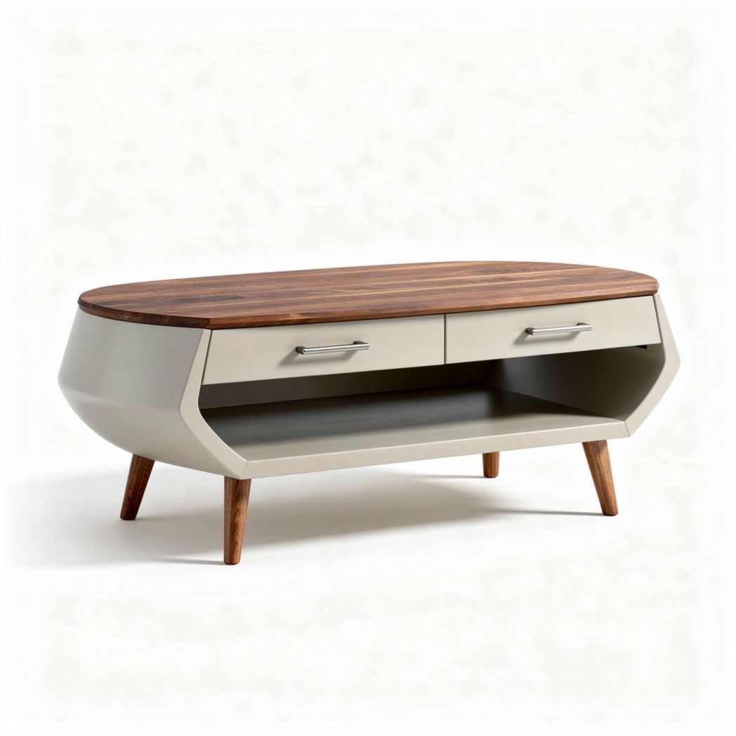 Table basse en bois et métal avec tiroirs 120 x 60 x 40cm finition bicolore