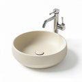 Lavabo rond en céramique beige avec robinet en chrome 40 x 40 x 15cm