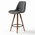 Tabouret de bar en tissu gris avec pieds en bois de 45 x 45 x 100cm