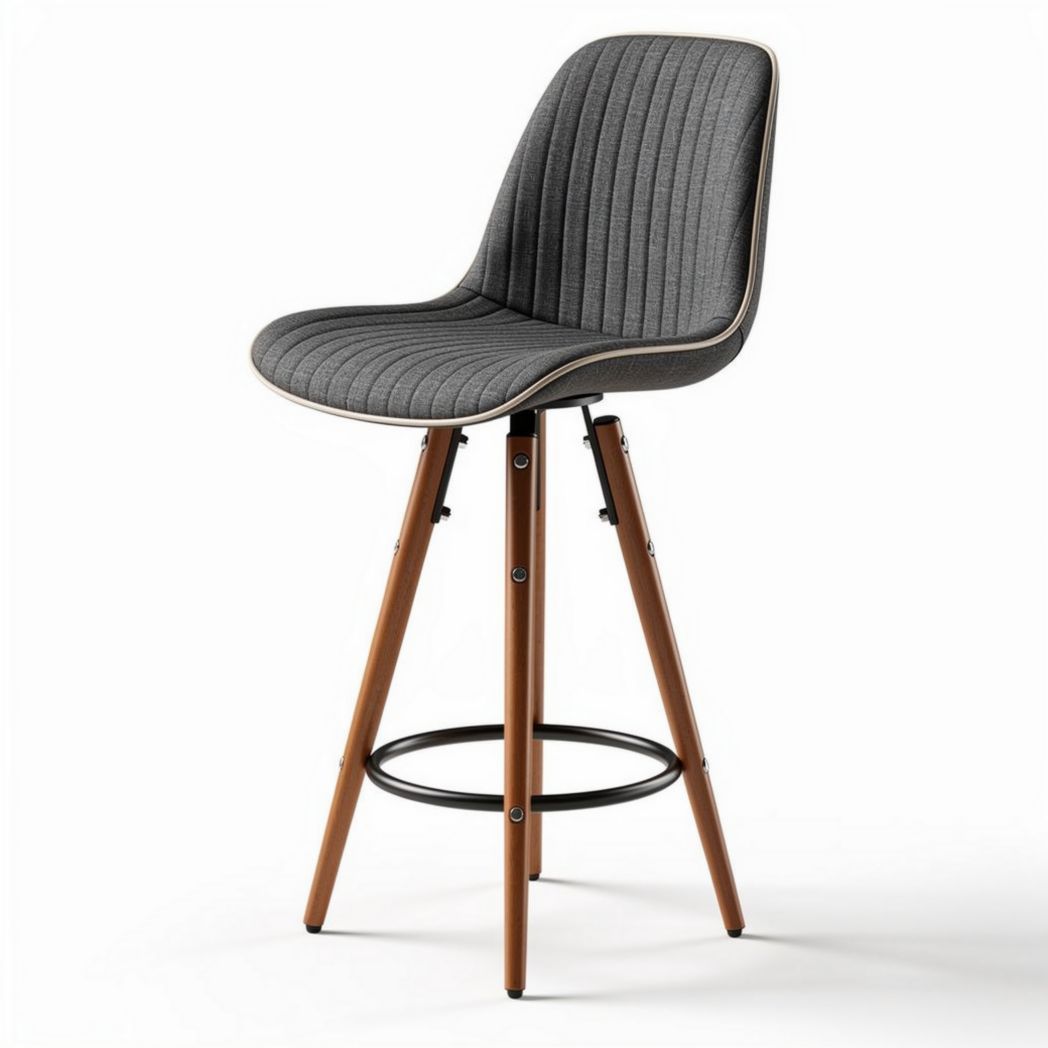 Tabouret de bar en tissu gris avec pieds en bois de 45 x 45 x 100cm