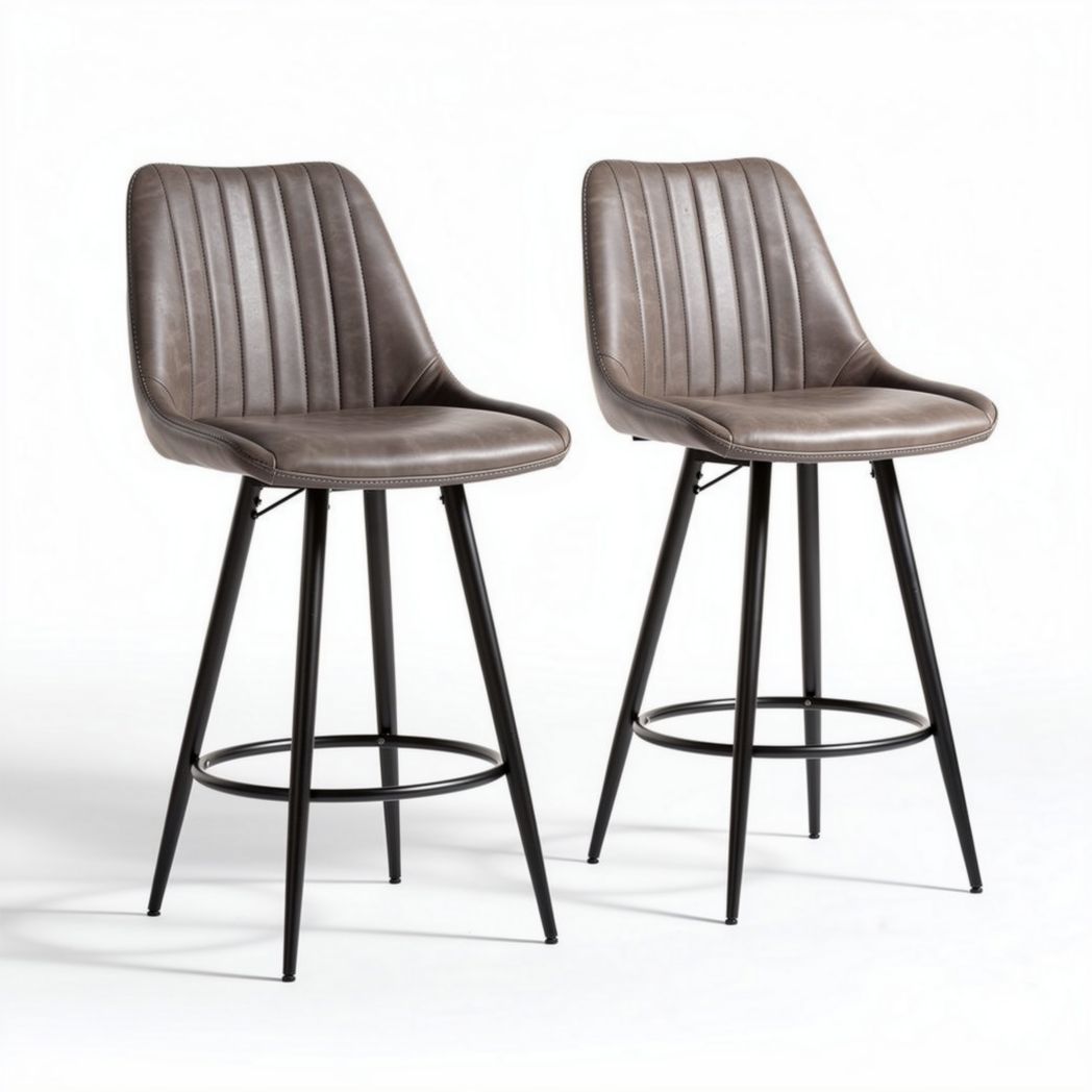 Tabouret de bar en simili cuir marron avec structure en métal noir 45 x 45 x 100cm