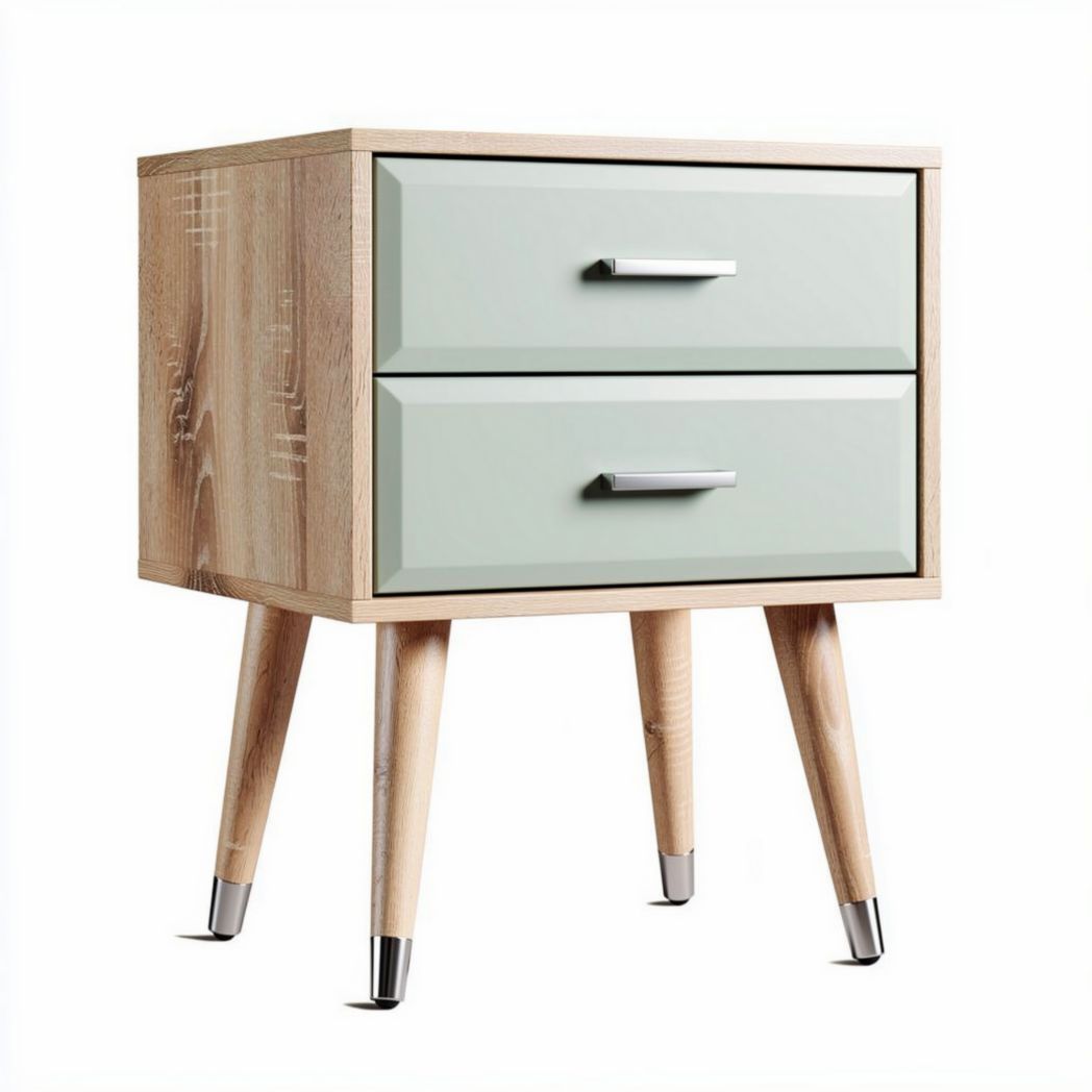 Table de chevet en bois avec tiroirs en vert et pieds en métal 50 x 40 x 60cm
