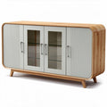 Meuble de rangement en bois avec portes vitrées gris et dimensions 140 x 40 x 80cm