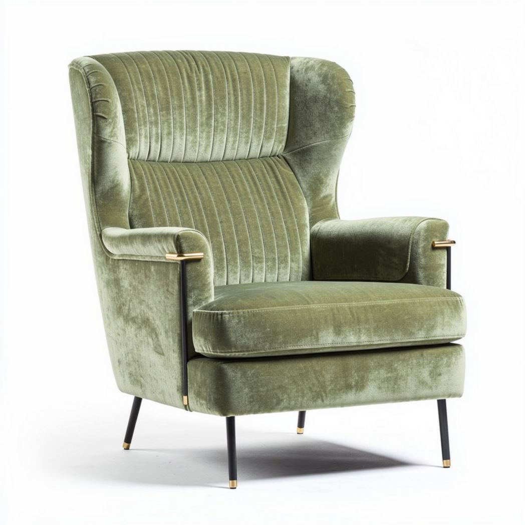 Fauteuil en velours vert avec accoudoirs et pieds en métal noir 85 x 80 x 100cm