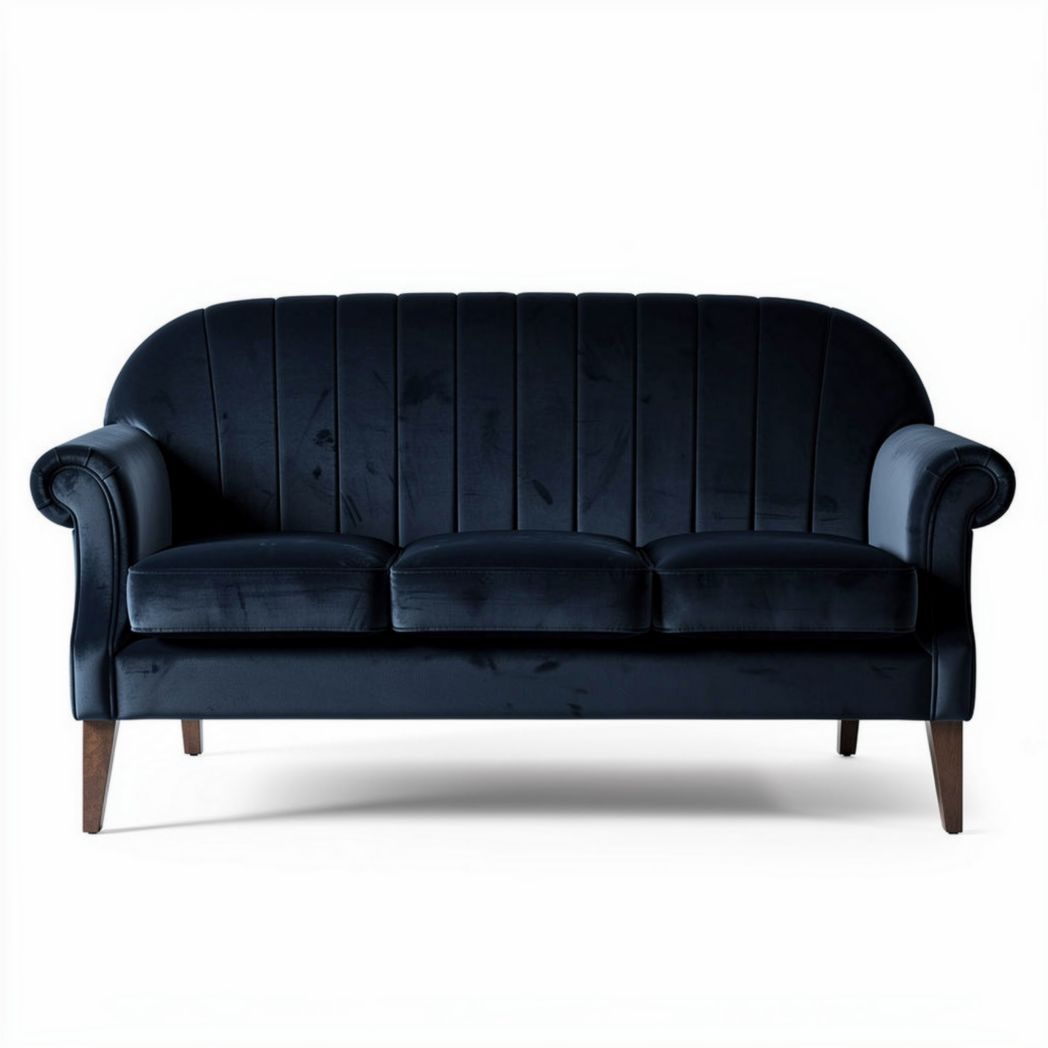 Canapé en velours noir 180 x 85 x 75cm avec structure en bois et coussins confortables